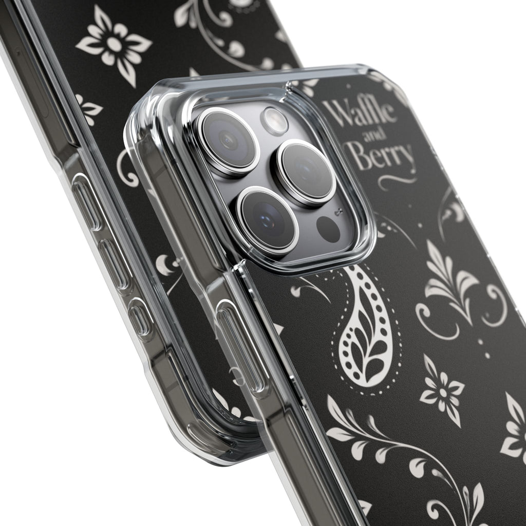 Paisley Clear Magnetic Phone Case — Bright Rainbow Swirl Design (Waffle and Berry text)