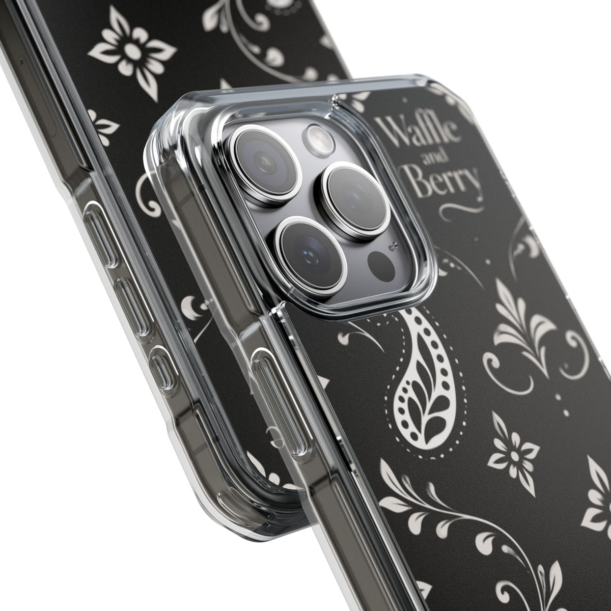 Paisley Clear Magnetic Phone Case — Bright Rainbow Swirl Design (Waffle and Berry text)