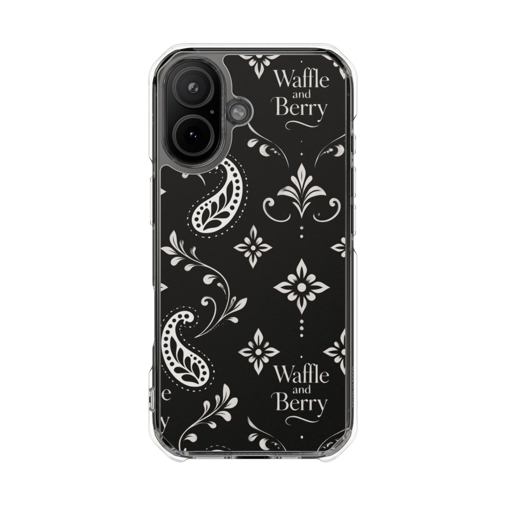 Paisley Clear Magnetic Phone Case — Bright Rainbow Swirl Design (Waffle and Berry text)