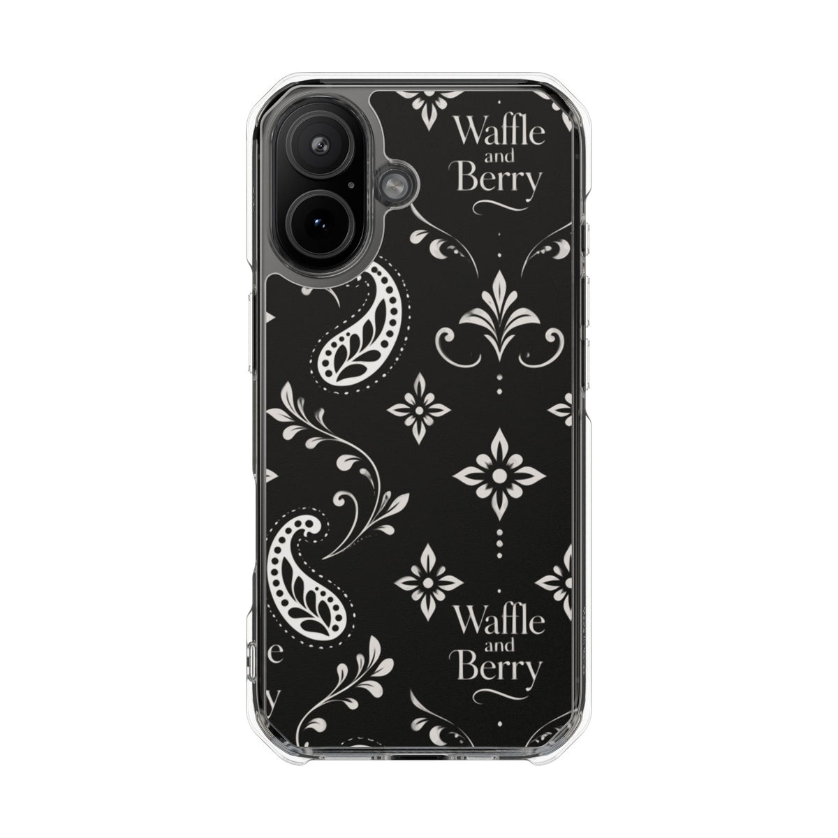 Paisley Clear Magnetic Phone Case — Bright Rainbow Swirl Design (Waffle and Berry text)