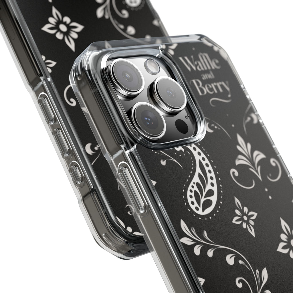Paisley Clear Magnetic Phone Case — Bright Rainbow Swirl Design (Waffle and Berry text)