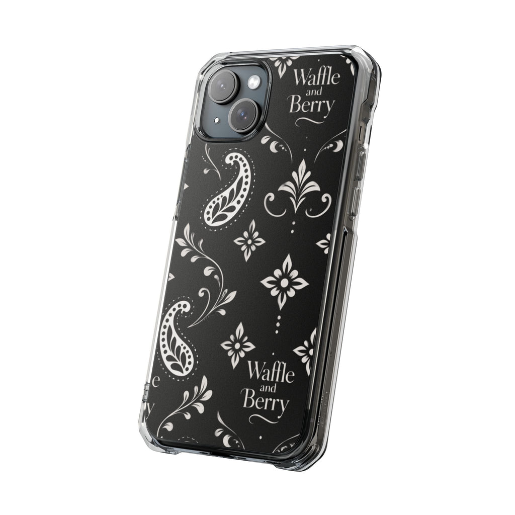 Paisley Clear Magnetic Phone Case — Bright Rainbow Swirl Design (Waffle and Berry text)