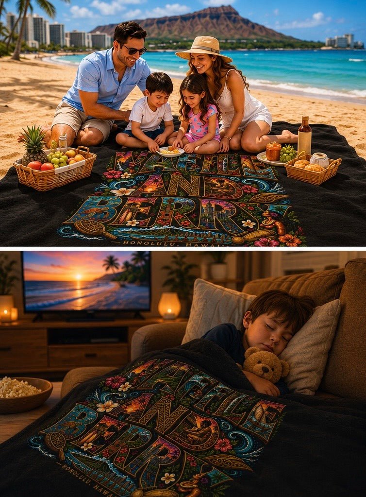 Velveteen Plush Blanket - 'Waffle and Berry' Tropical Floral Cozy Throw