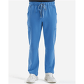 Ceil Blue men's stretch cargo scrub pants shown on a model; supplied garment reference photograph, front view.